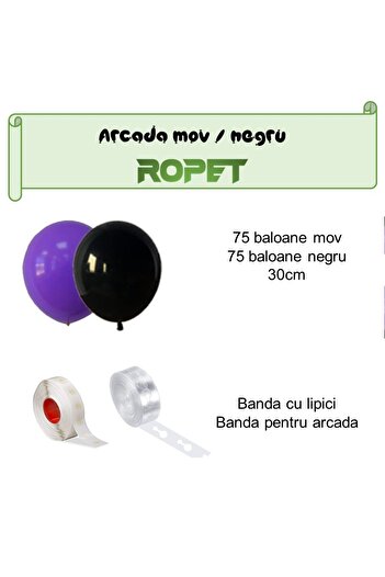 Ropet Balloon arrangement set for arch, 150 pcs, purple and black