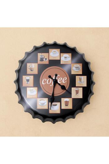 CajuArt Coffee Types Metal Cover Shaped Embossed Wall Clock