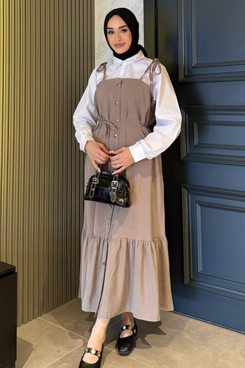 julude Mink Shirt Garnished Lace Detailed Hijab Dress