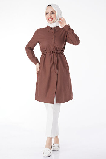 TOFİSA Tunic with Tunnel Detail at Waist Brown - 13157