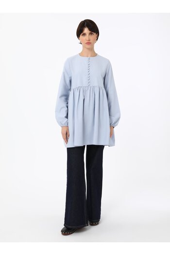 Benin Buttoned Tunic with Shirring Detail - Gok Blue - Benin