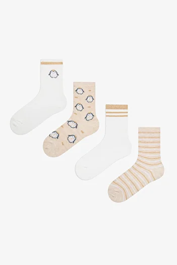 Penti Girl's Shiny Penguin Multicolored 4-Piece Socks
