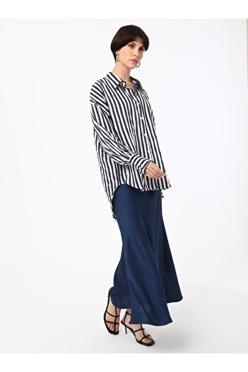 Refka Satin Flared Skirt - Navy Blue -