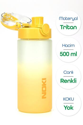 Telvesse Water Flask Tritan Wide Mouth Water Bottle Gradient Sports Flask Waterer Bpa-Free 500ml Yellow 0109