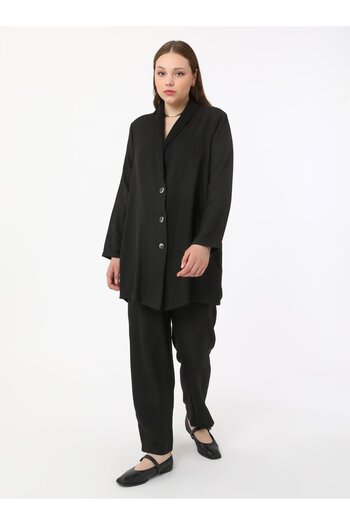 ALİA Σετ υφαντό μπουφάν & παντελόνι Plus Size - Μαύρο - Alia