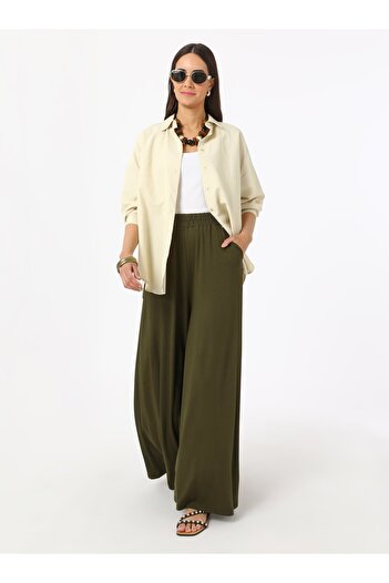Benin Viscose Fabric Elastic Waist Trousers - Khaki - Benin