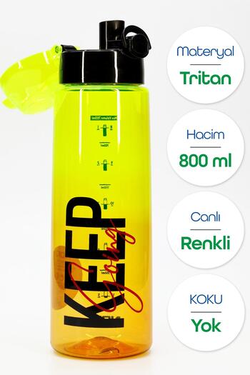 Telvesse Water Flask Tritan Wide Mouth Water Bottle Graffiti Sports Flask Waterer Bpa-Free 800 ml Yellow 0104