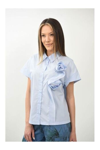 TRENDY.İNG Short Sleeve Shirt With Flower In Relief Spezia One Size Blue