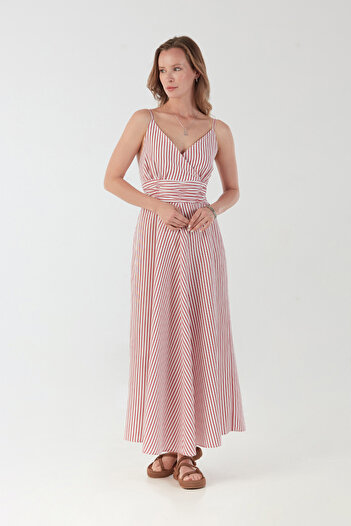 Fulla Moda Striped Double Breasted Neck Rope Strap Dress