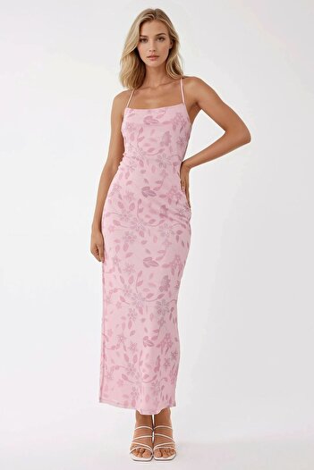 Hiccup Square Neck Printed Tulle Maxi Dress