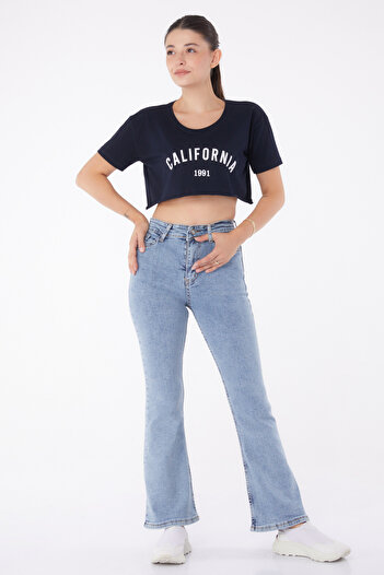 TOFİSA Flared Leg Jeans Ice Blue - 23049