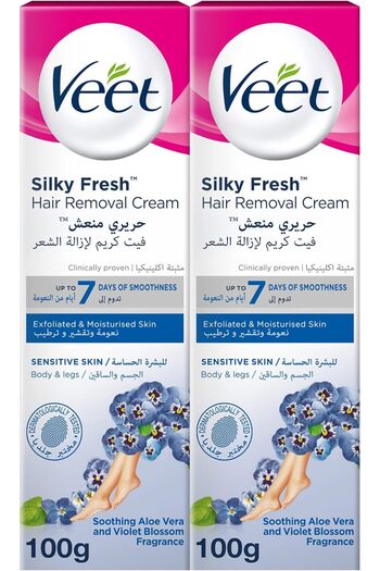 Veet Silky Fresh Hair Removal Cream for Sensitive Skin, Body and Legs, with Soothing Aloe Vera and V