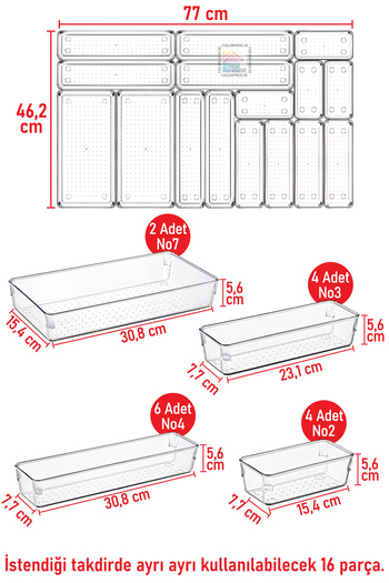 color house 16'lı Set Modüler Kaşıklık Ve Kepçelik Çekmece Içi Düzenleyici Şeffaf Mutfak Organizer