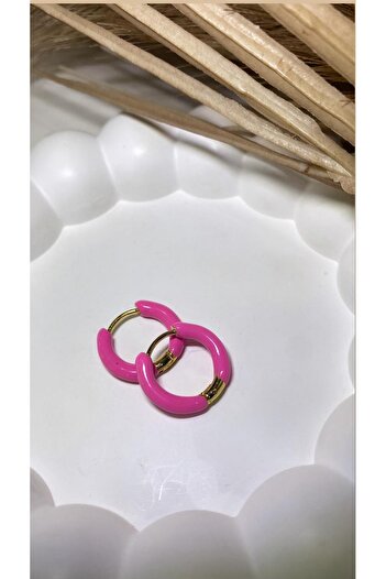 JustGAF Fuchsia Color Steel Hoop Earrings
