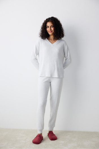 Penti Weiches, graues, hellgraues Hosen-Pyjama-Set