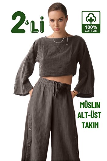 clavia Muslin Two-Piece Summer Suit, High Waist Wide Leg Pants, Spanish Sle Crop Bustier, Bottoming Top Set