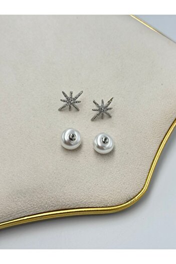 MyladyAccessoriess Polar Star and Pearl Detail Minimal Earrings