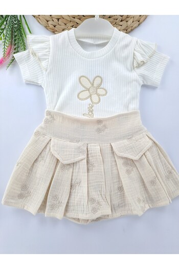 Butik Girl's Muslin Skirt T-Shirt Set of Two (Individually Useable) Premium Quality