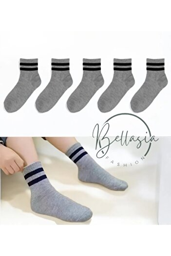 bellasia 6'lı Yarım Kolej Comfort Çorap Unisex Sportswear Gri Çemberli