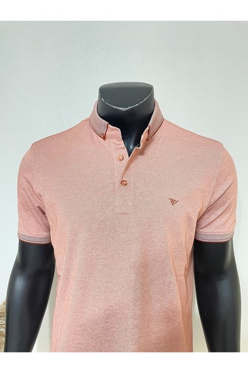 Sadık Collection Men's Plus Size Polo Collar Buttoned Pocketless Ribbed Mercerized Fabric Brick Color T-Shirt