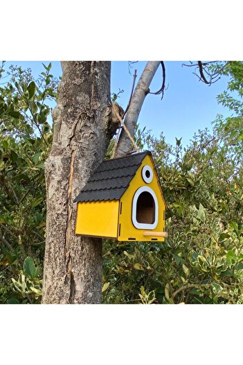 WoodenZoo Wooden Decorative Bird House Nest, Nest, Balcony, Garden Accessory (Yellow 14X12X18 cm)