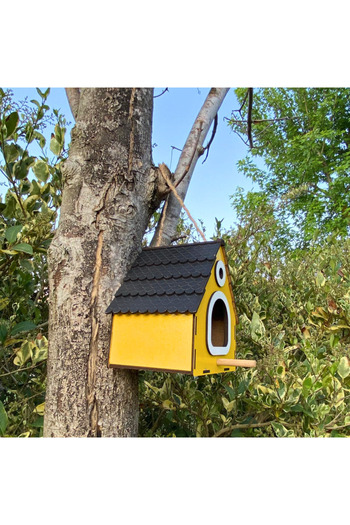 WoodenZoo Wooden Decorative Bird House Nest, Nest, Balcony, Garden Accessory (Yellow 14X12X18 cm)
