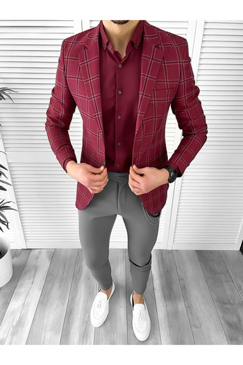 dehaine Men's jacket, slim fit, checked, 10324, red