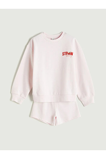 LC Waikiki Lcw Kids Pink Crew Neck Girls Sweatshirt & Shorts