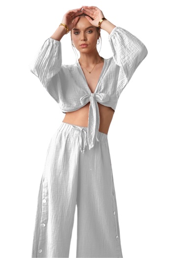 clavia Muslin Pants, Crop Bustier Bottom-Top Summer Two-Piece Set, Comfortable Fit Loose Wide Leg High Waist Pants