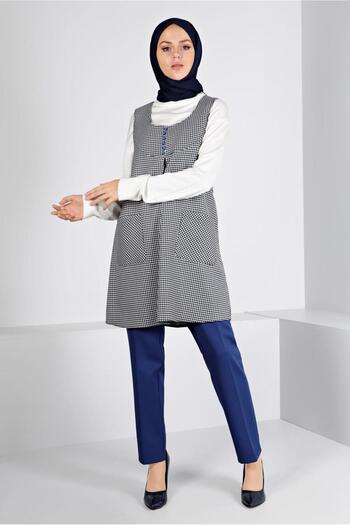 Alvina Houndstooth Patterned Buttoned Gilet 43431