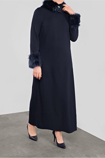 Alvina Furry Collar and Cuffed Dress - Model 20111
