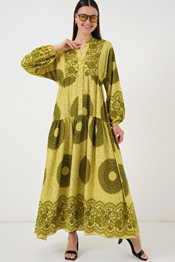 Bigdart 2423 Authentic Patterned Hijab Dress - Oil Green 2