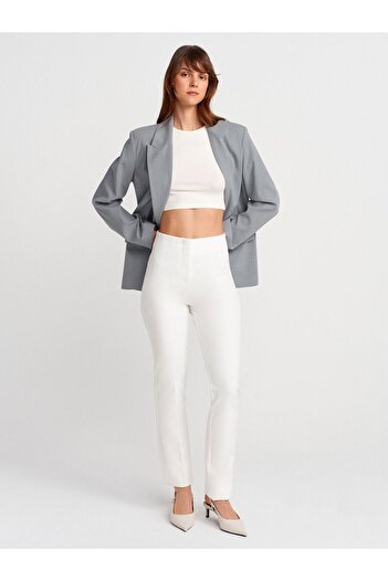 Dilvin 71664 Pencil Flared Leg Trousers-White