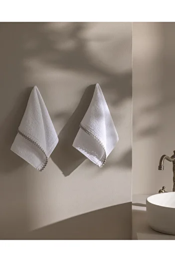 Madame Coco Camille Crochet 2-Piece 100% Cotton Hand Towels - White/Gray