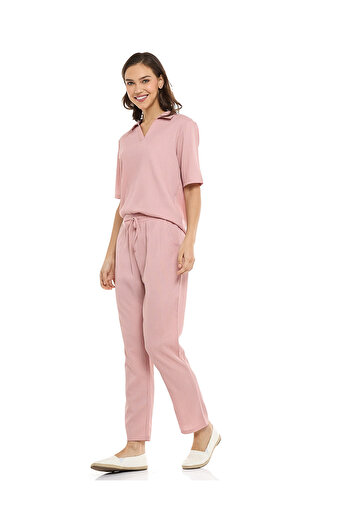 R&B Textured Tapered Fit Pants with Drawstring Waist
