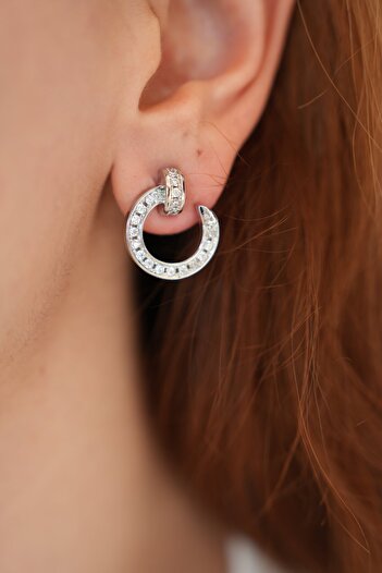 Ladies&Gentlemen Nail Model Zircon Stone Detailed Steel Earrings
