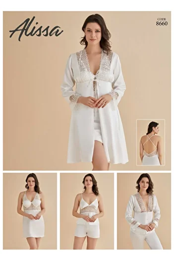 mdm style Satin Nightgown Dressing Gown Pajamas Suit Shorts Set 6 Pieces Bridal Dowry Set 8660