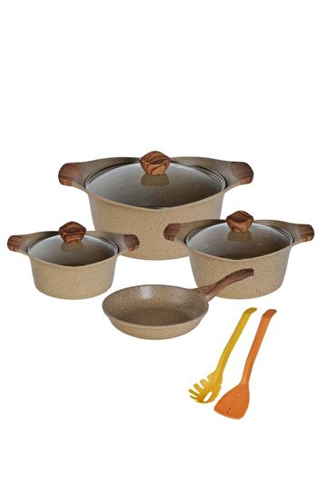 Procila 9-Piece Aluminum Cookware Set Beige