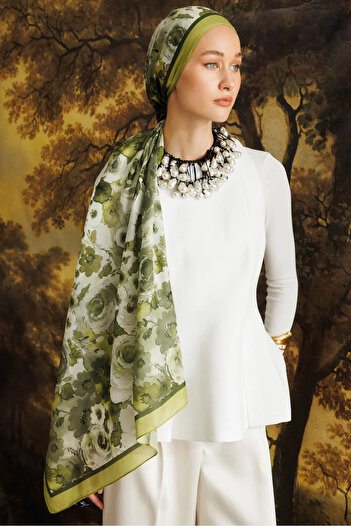 Mooncorn Green Vensel Pattern Cotton Shawl
