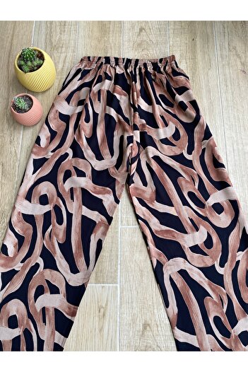 BİLGENS BUTİK Women's Summer Relaxed Cut Patterned Woven Pants