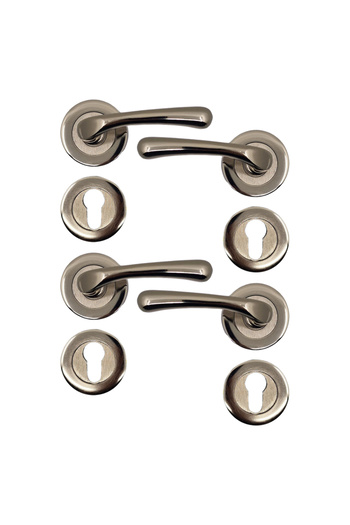 flores Door handle with rosette, Kumru, satin nickel, on cylinder, 2 sets / box