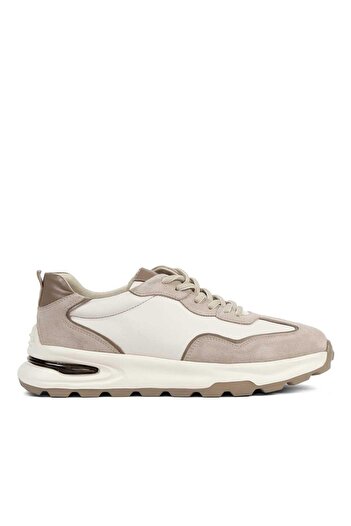 Celal Gültekin Ανδρικό δερμάτινο sneaker με κορδόνια σε μπεζ χρώμα