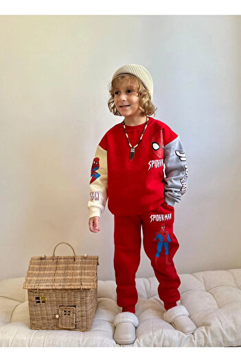 YARENKİDS Red Printed Boy's Tracksuit Set