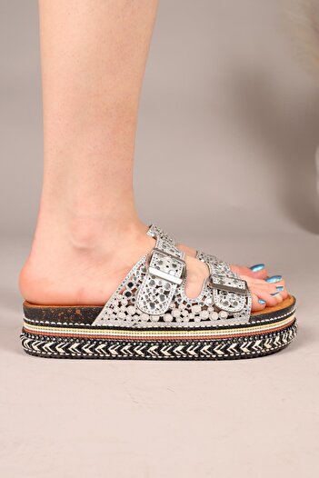 Birikon Ivy Mirror Stone Slippers Silver