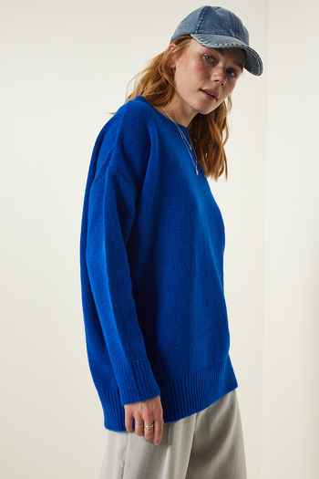 Lovelyİstanbul Pulover de tricotaj oversize albastru închis - Lpn0001