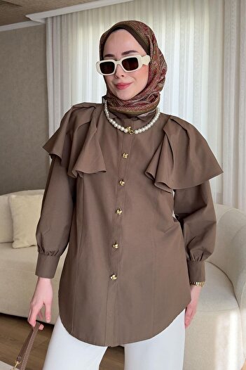LOCCO Women &Apos; S Brown Shirt with Valon Sleeves and Button Detail