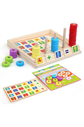 OEM Joc multifunctional din lemn, Montessori, calcule matematice si mozaic cu inele