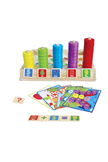 OEM Joc multifunctional din lemn, Montessori, calcule matematice si mozaic cu inele
