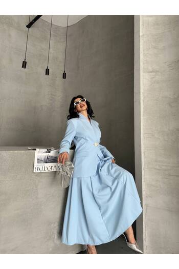 ZF BUTİK Gold Buttoned Skirt Suit