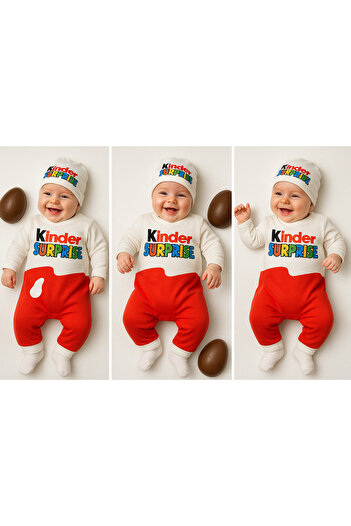 İZYALİF BABY Girl Boy Baby Kinder Surprise Long Sleeve 2 Piece Jumpsuit with Hat Concept Shooting Newborn Cotton
